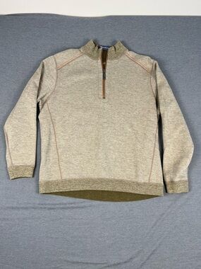 Tommy Bahama Men's Reversible Zip-Neck Sweater in Olive and Beige